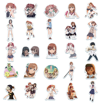 50PCS Misaka Mikoto "Railgun" Stickers, Cute Anime Girl with Electric Powers Doodles for Anime Collections