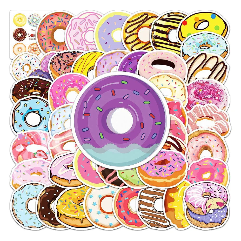 50PCS Doughnut Small Fresh Food Personalized Decoration Graffiti Waterproof Sticker Notebook Skateboard Water Cup