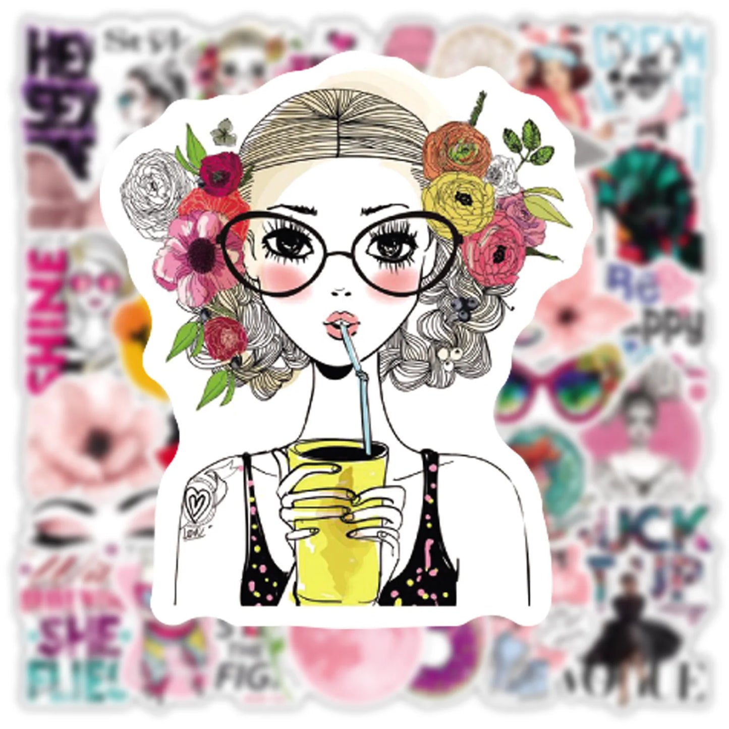 50PCS Cartoon Cute Pink Girl Graffiti Waterproof Sticker Suitcase Notebook Refrigerator Skateboard Stationery Box