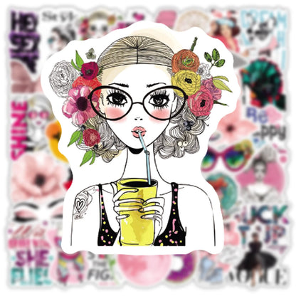 50PCS Cartoon Cute Pink Girl Graffiti Waterproof Sticker Suitcase Notebook Refrigerator Skateboard Stationery Box