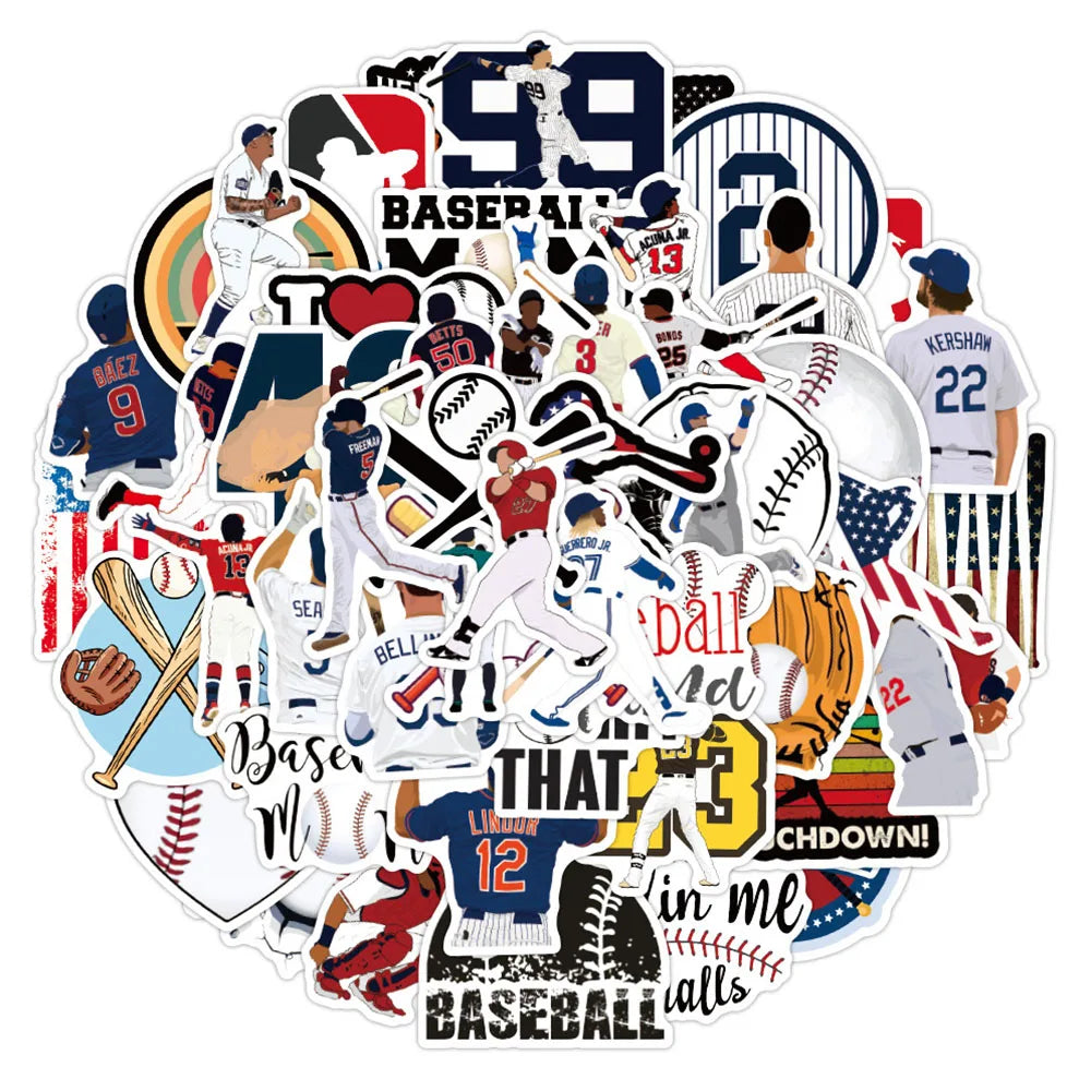 50PCS cartoon sports baseball graffiti stickers, suitable for notebook, suitcase, planner, decorative graffiti, waterproof sticker toys