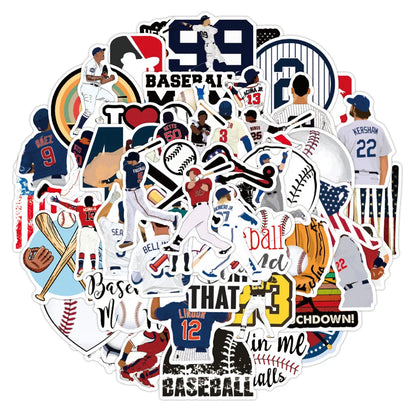 50PCS cartoon sports baseball graffiti stickers, suitable for notebook, suitcase, planner, decorative graffiti, waterproof sticker toys
