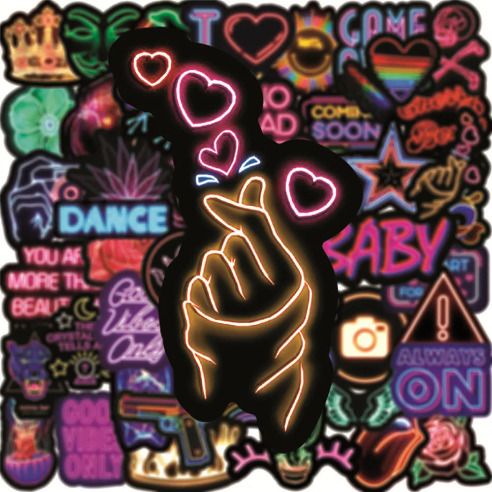 50PCS Neon Creative VSCO Graffiti Stickers Car Water Cup Laptop Computer Waterproof Waterproof Stickers