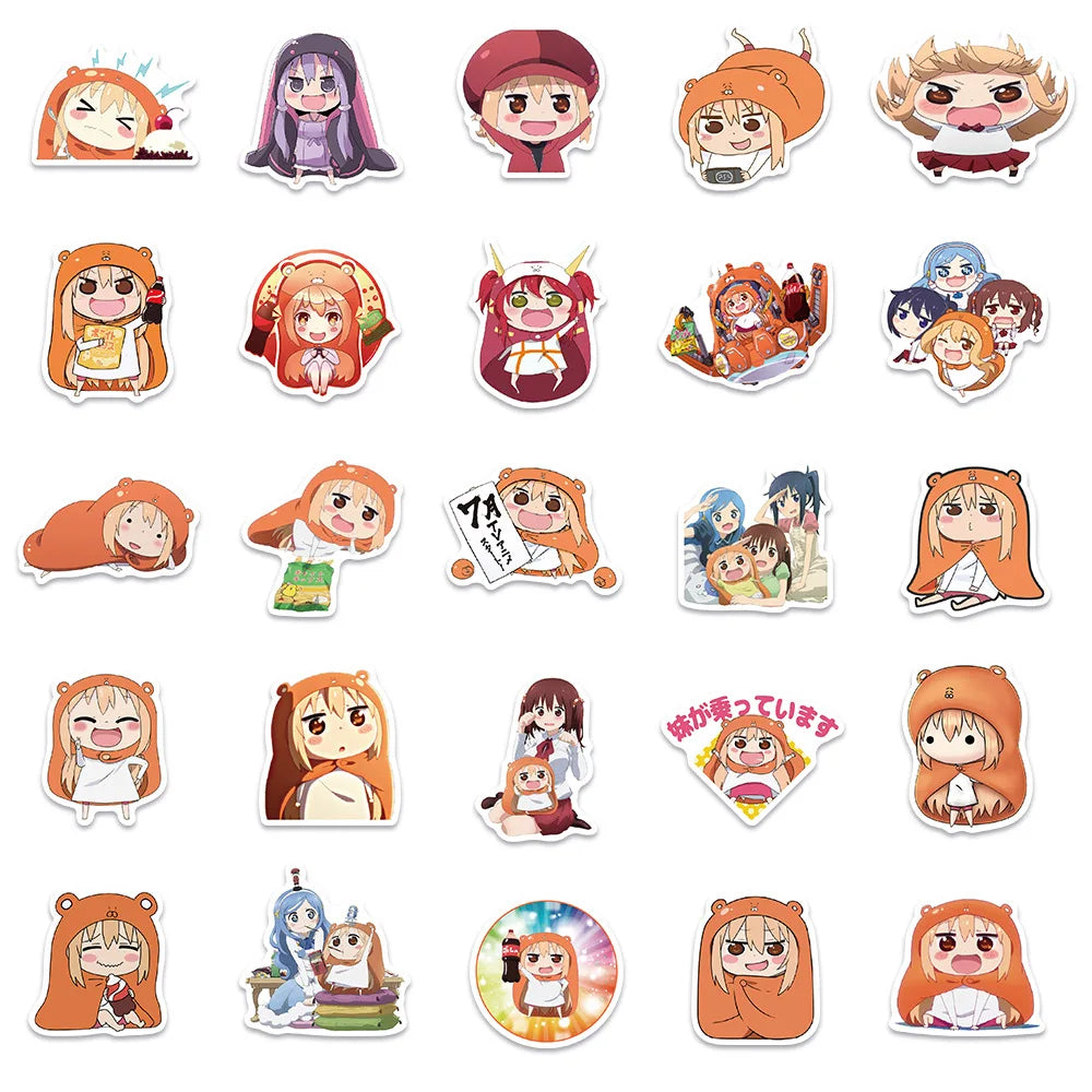 50PCS of cute cartoon and Japanese anime character doodle stickers in the style of the "sister-in-law Komori", personalized, fashionable and creative DIY exquisite decorative decal cups, helmets, and popular skateboard sticker toys