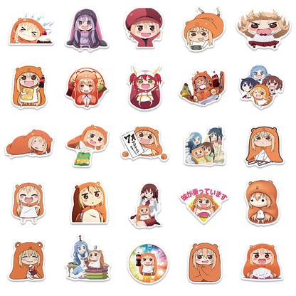 50PCS of cute cartoon and Japanese anime character doodle stickers in the style of the "sister-in-law Komori", personalized, fashionable and creative DIY exquisite decorative decal cups, helmets, and popular skateboard sticker toys