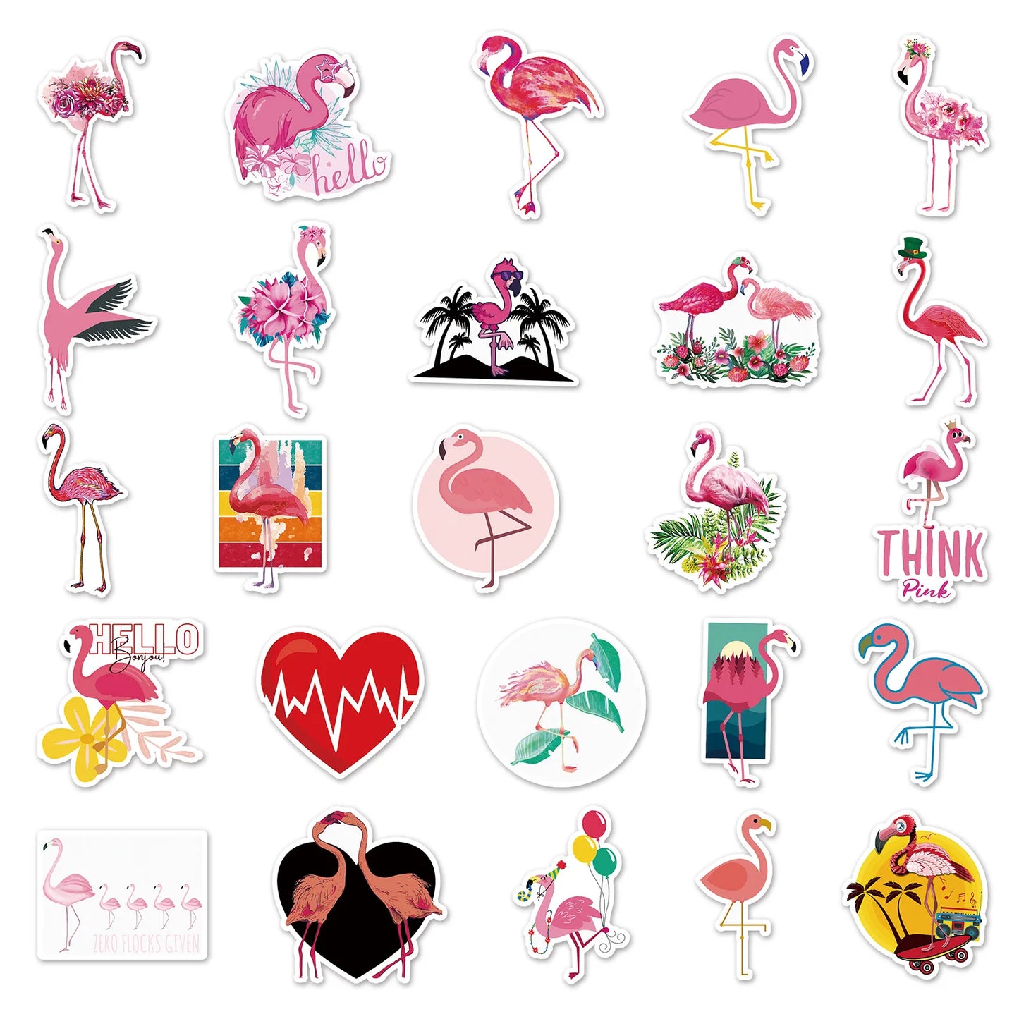 100PCS Art Illustration Popular Creative Cute Cartoon Animal Flamingo Decorative Style Graffiti Stickers Personality Fashion Creative DIY Exquisite Decorative Decals For Cups, Helmets, Skateboards Popular Stickers Toys