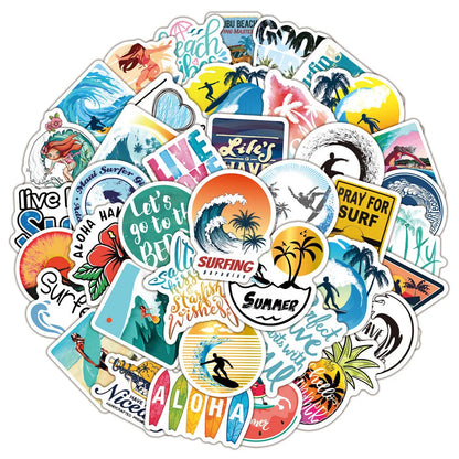 50PCS Summer Beach Surfing Graffiti Sticker Luggage Trolley Car Skateboard Fresh Adventure Sticker