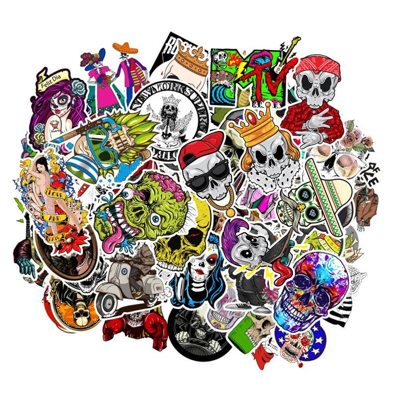 50PCS Skull Theme Decoration Graffiti Stickers Car Refrigerator Dead Fly Skateboard Waterproof Stickers