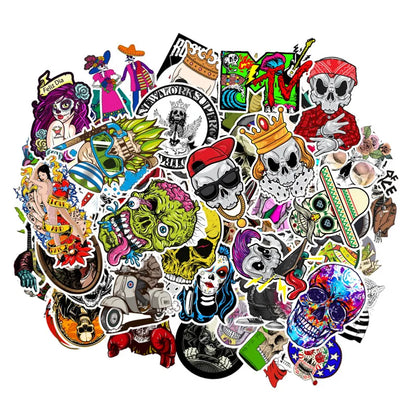 50PCS Skull Theme Decoration Graffiti Stickers Car Refrigerator Dead Fly Skateboard Waterproof Stickers