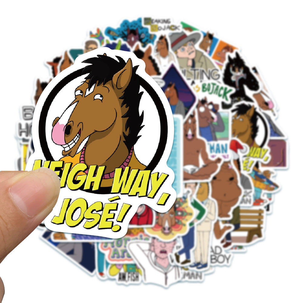 50PCS BoJack Horseman TV Anime Doodle Stickers - Exquisite, Stylish, Creative DIY Decor for Notebooks, Stickers for Water Bottles, Helmets, Skateboards, Stationery Boxes, and Desktops