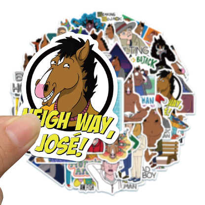 50PCS BoJack Horseman TV Anime Doodle Stickers - Exquisite, Stylish, Creative DIY Decor for Notebooks, Stickers for Water Bottles, Helmets, Skateboards, Stationery Boxes, and Desktops