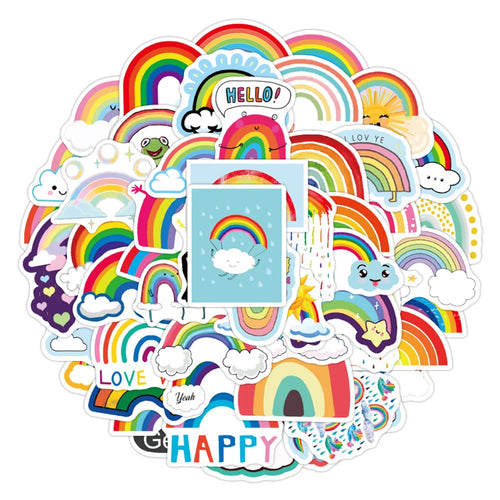 50 pieces of cartoon and fresh rainbow bridge cloud graffiti stickers, personalized DIY diary, suitcase, phone case, laptop decoration, waterproof sticker toys