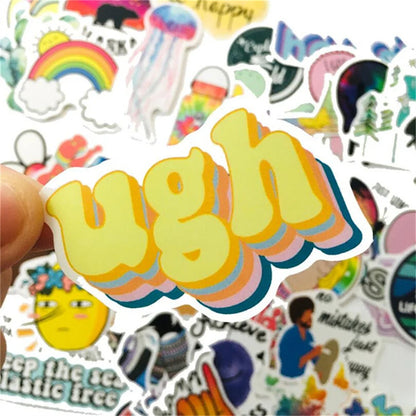 50PCS   Crtoon Fresh and Cute Stationery Graffiti Phone Case Guitar Decoration Waterproof Sticker Toy