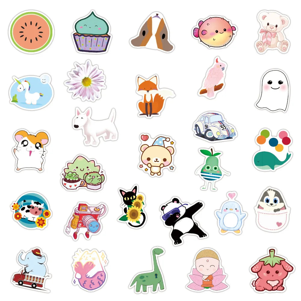 50PCS Cute Cartoon Decorative Stickers Laptop Guitar Water Cup Mobile Phone Skateboard Waterproof Stickers