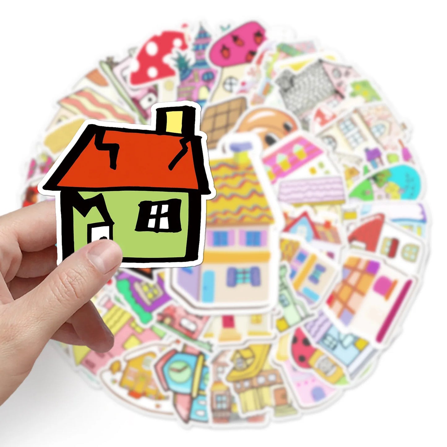 50Pcs Cute House Stickers Creative Special-shaped DIY Stationery Scrapbooking Dairy Cartoon Sticker Decoration