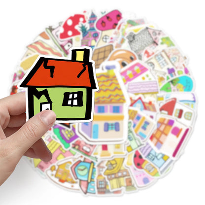 50Pcs Cute House Stickers Creative Special-shaped DIY Stationery Scrapbooking Dairy Cartoon Sticker Decoration