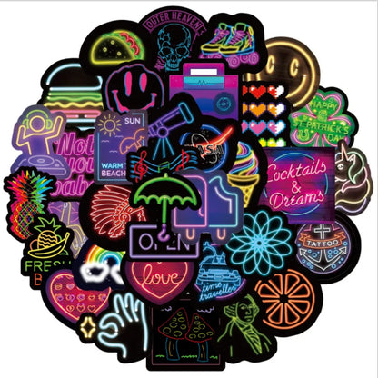 50PCS Neon Graffiti Stickers Cartoon Creative Motorcycle Computer Skateboard Luggage Decoration Toys