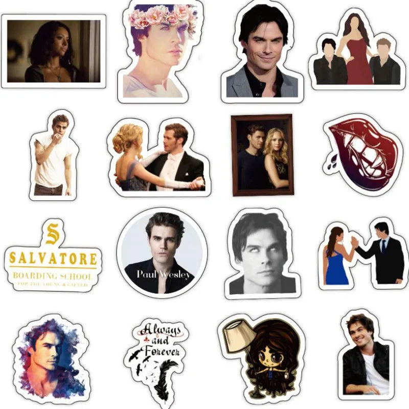 50PCS  Vampire Diaries character graffiti laptop luggage skateboard guitar waterproof sticker decoration