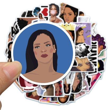 50PCS Pop Diva & Superstar Stickers, Music Icon Cartoon Doodles for Fans, Concerts, and Music Festival Vibes