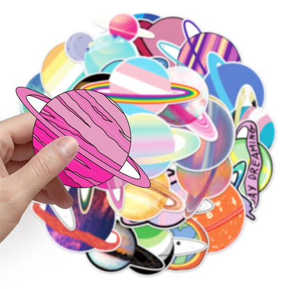 50PCS Trendy Cartoon Galaxy Personality DIY Planet Graffiti Decoration Suitcase Guitar Waterproof Sticker