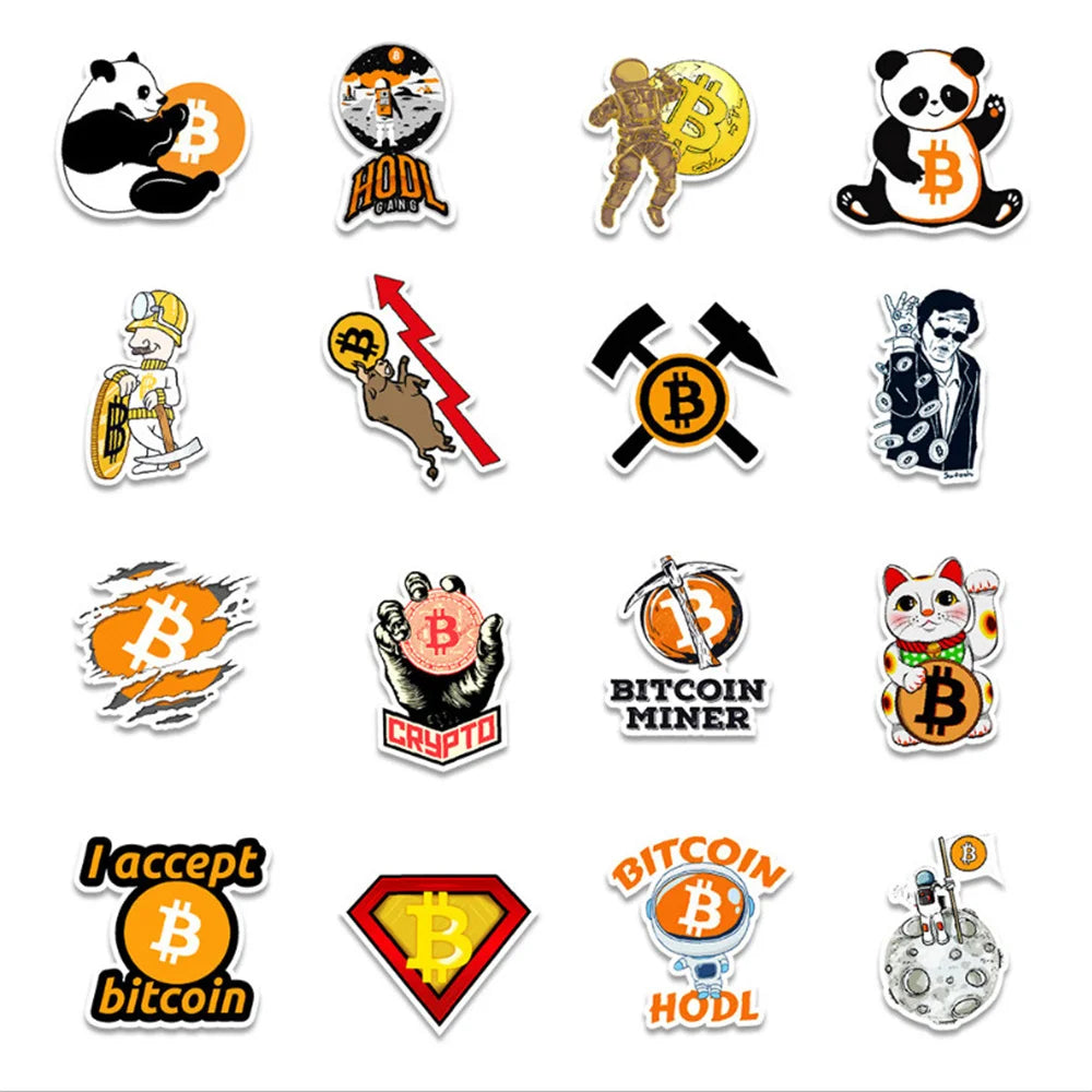 50 pieces of cartoon Bitcoin decorative graffiti stickers, personalized notebook planner refrigerator waterproof sticker toys