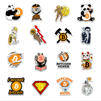 50 pieces of cartoon Bitcoin decorative graffiti stickers, personalized notebook planner refrigerator waterproof sticker toys