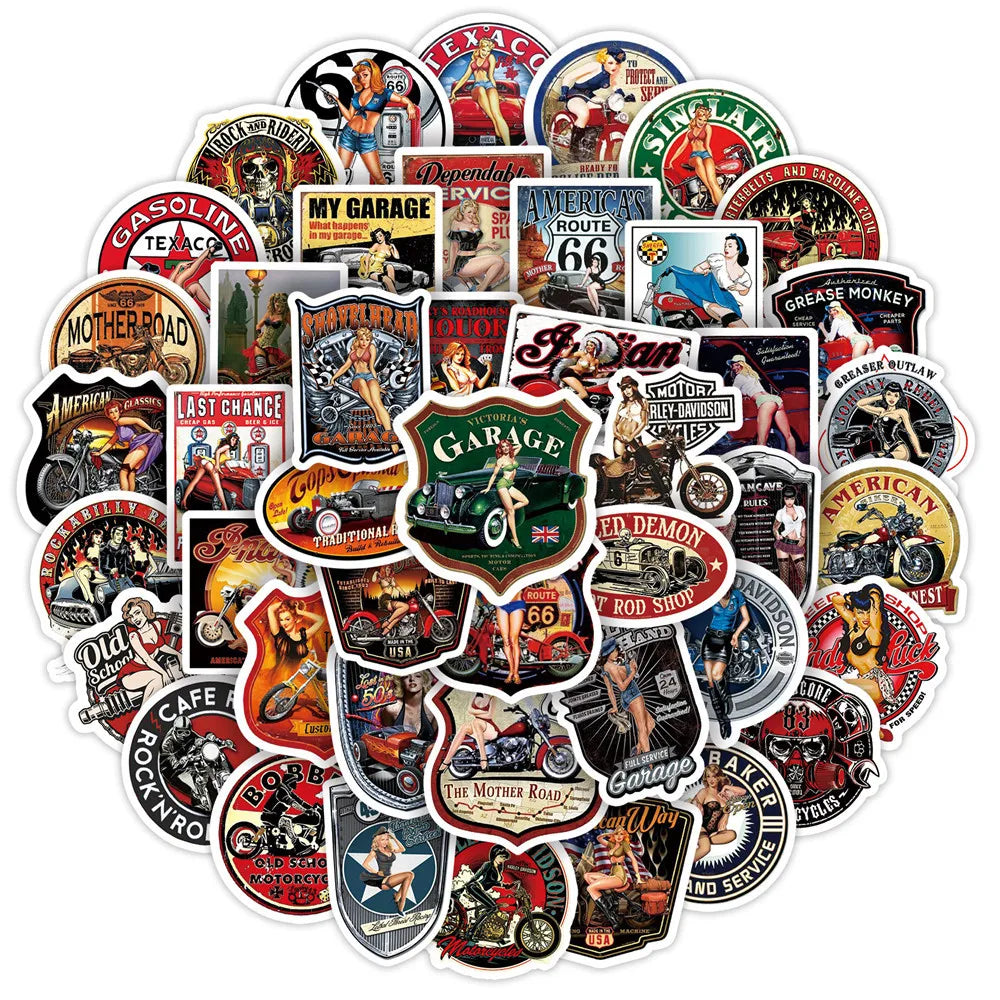 30/50PCS Retro Motorcycle Girl Creative Helmet DIY Sticker Sticker Scrapbook Skateboard Guitar Bike Toy Sticker