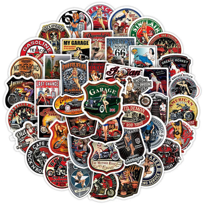 30/50PCS Retro Motorcycle Girl Creative Helmet DIY Sticker Sticker Scrapbook Skateboard Guitar Bike Toy Sticker