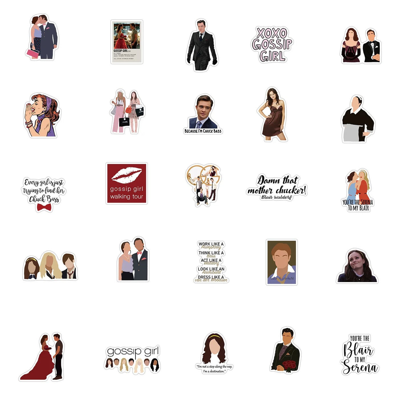 50PCS American Drama Gossip Girl Graffiti Waterproof Sticker Suitcase Notebook Mobile Phone Skateboard Water Cup