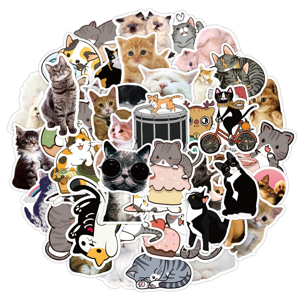 50PCS Cat Cute Graffiti Stickers Suitcase Skateboard Refrigerator Laptop Stickers