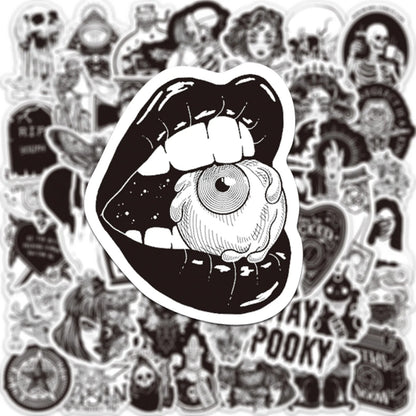 50PCS New Black and White Gothic Cool Skeleton Graffiti Waterproof Sticker Suitcase Notebook RefrigeratorWaterCup