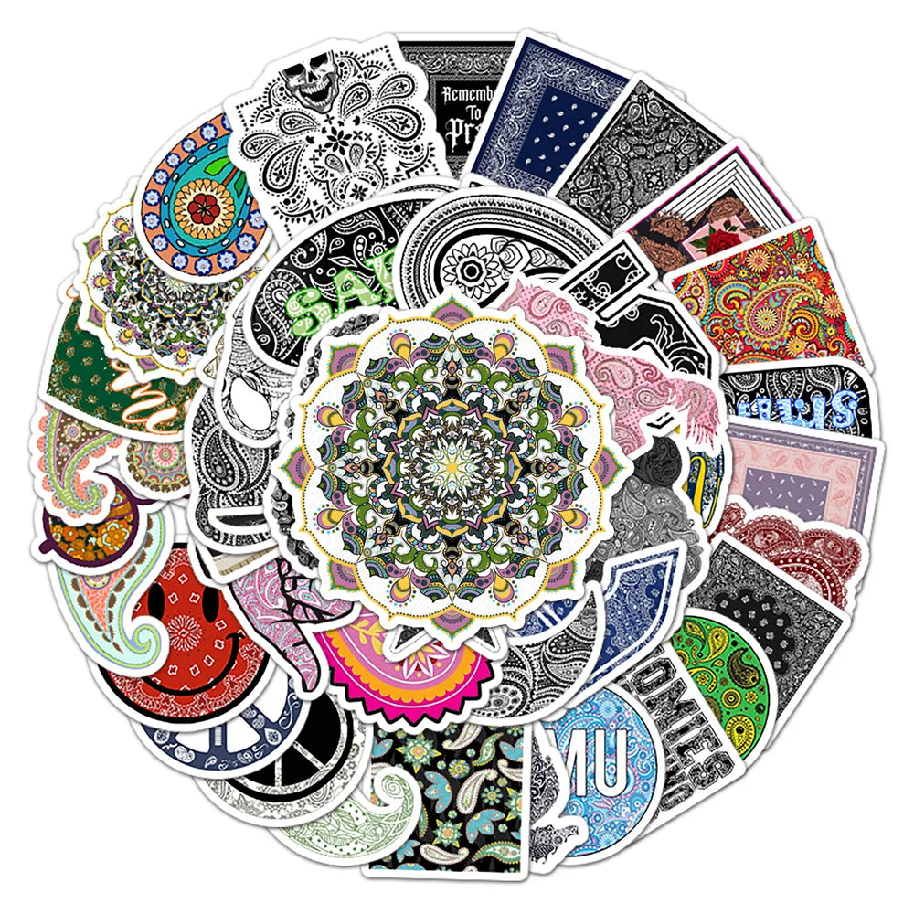 50PCS Personality Fashion Cashew Flower Pattern DIY Decorative Stickers Luggage Notepad Stationery Box Stickers