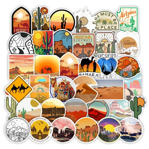 50PCS Desert Series Sticker Camping Camel Cactus Luggage Decoration Sticker