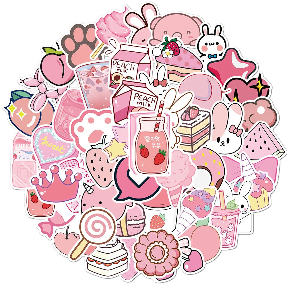 50PCS New Cartoon Pink Girl Cute Graffiti Waterproof Sticker Suitcase Notebook Refrigerator Stationery Box Helmet