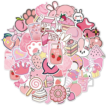 50PCS New Cartoon Pink Girl Cute Graffiti Waterproof Sticker Suitcase Notebook Refrigerator Stationery Box Helmet