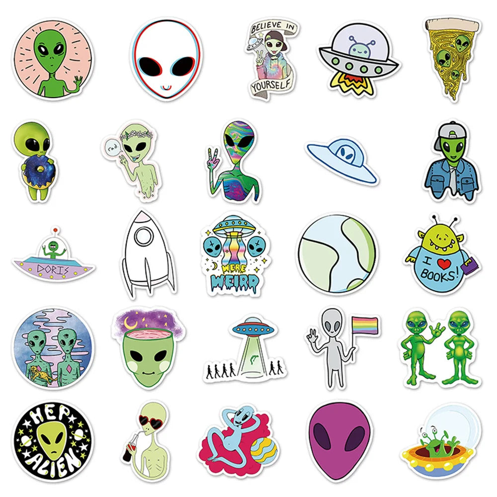 50PCS Alien Graffiti Stickers Cartoon UFO Children Stickers DIY Skateboard Water Cup Luggage Stickers