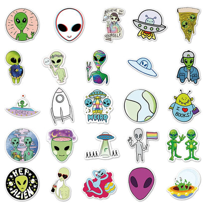 50PCS Alien Graffiti Stickers Cartoon UFO Children Stickers DIY Skateboard Water Cup Luggage Stickers