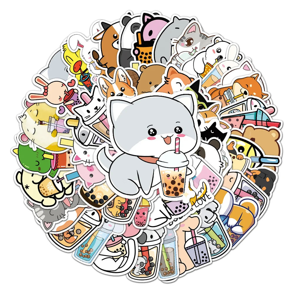 50PCS New Cute Personality Pet Milk Tea Creative Stickers Graffiti Decoration Suitcase Guitar Waterproof Stickers