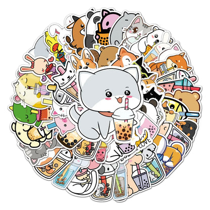 50PCS New Cute Personality Pet Milk Tea Creative Stickers Graffiti Decoration Suitcase Guitar Waterproof Stickers