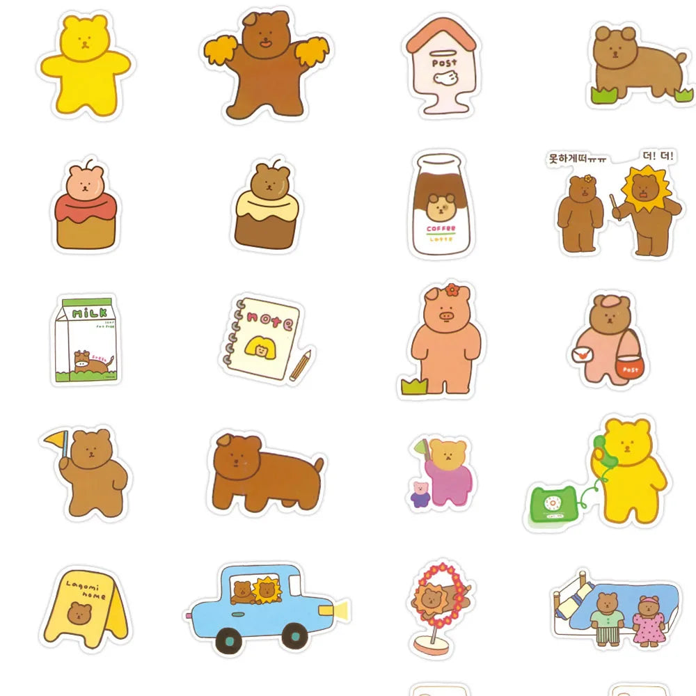 50 pieces of cute cartoon bear decorative style graffiti stickers, personalized, fashionable and creative DIY exquisite decorative decal cups, helmets, skateboard popular sticker toys