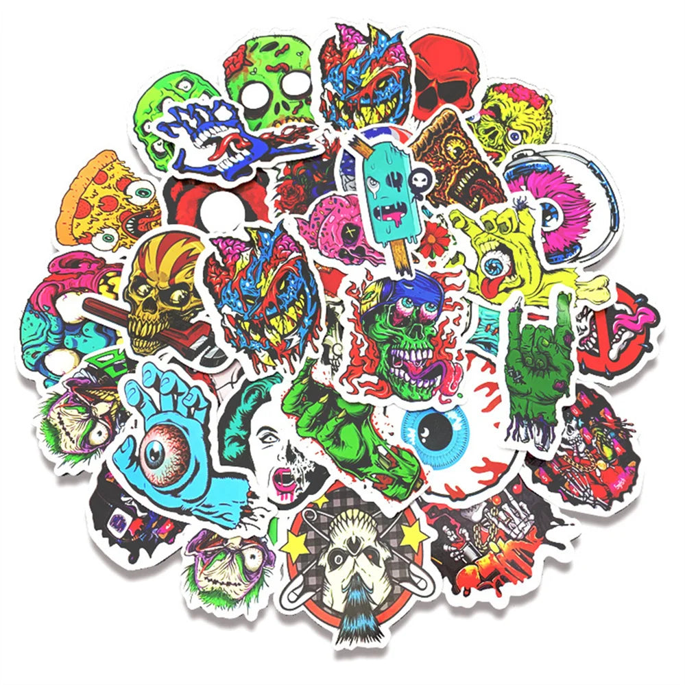 50PCS   Cartoon Horror Halloween Skull Diary Graffiti Mobile Phone Case Decoration Waterproof Sticker Toy
