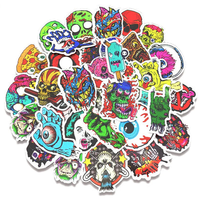 50PCS   Cartoon Horror Halloween Skull Diary Graffiti Mobile Phone Case Decoration Waterproof Sticker Toy