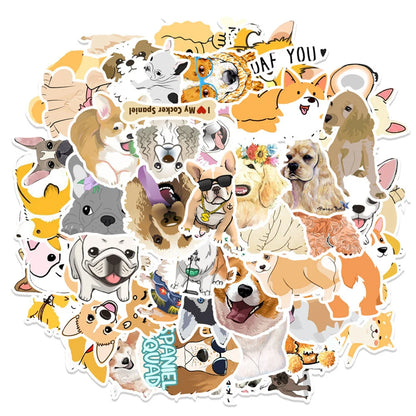 50 pieces of cute cartoon puppy decorative style graffiti stickers, personalized, fashionable and creative DIY exquisite decorative decal cups, helmets, skateboard popular sticker toys