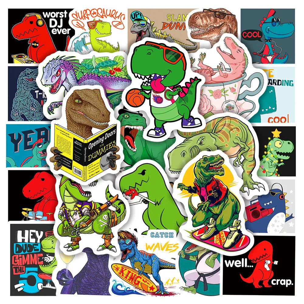 50PCS Like Sports and Rock Little Dinosaur Stickers Book Laptop Guitar Motorcycle Luggage DIY Label Decorative