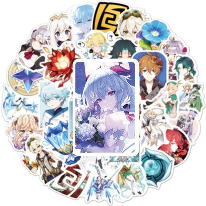 50PCS Cartoon Game Anime Yuanshen Sticker Guitar Skateboard Mobile Phone Toy Waterproof PVC Sticker