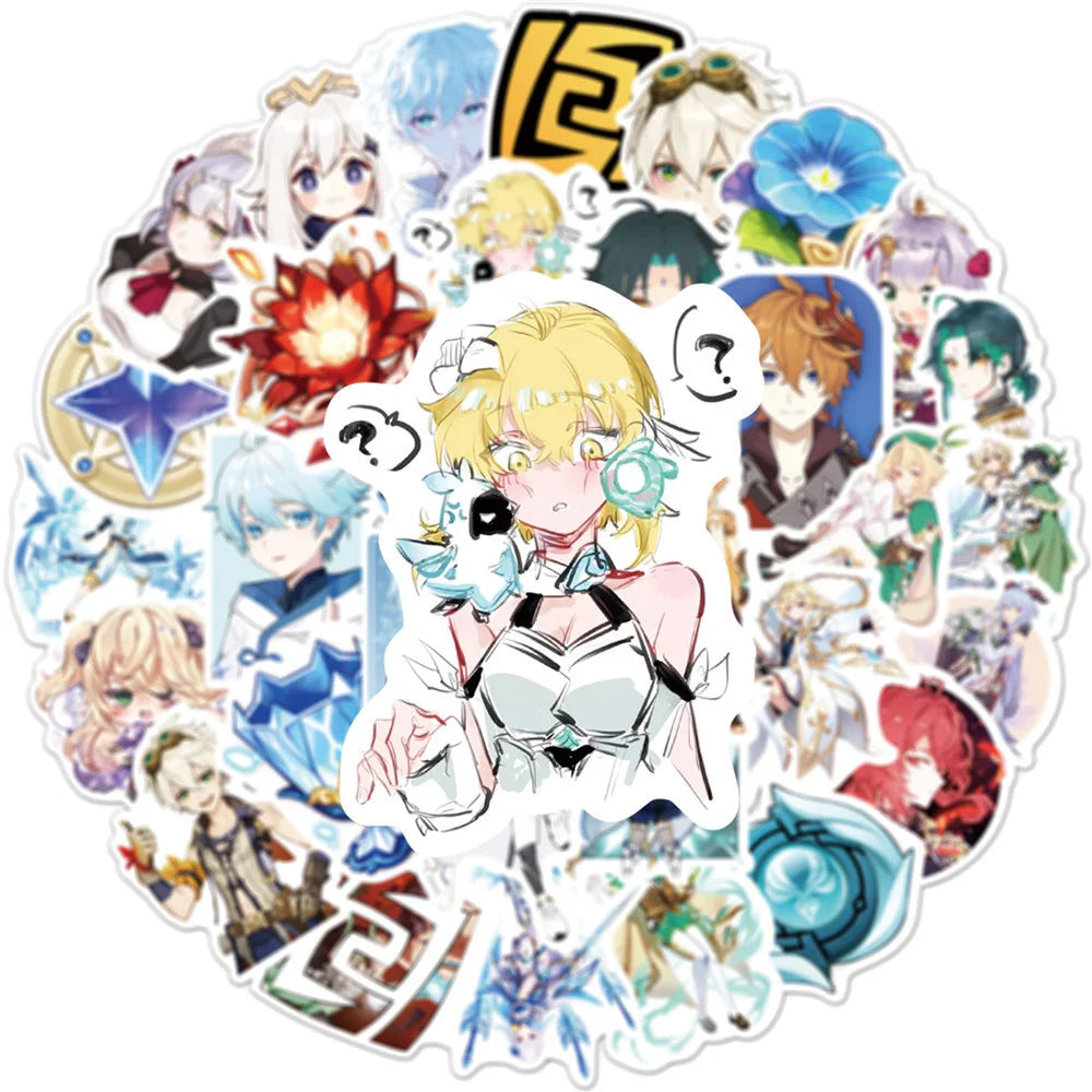 50PCS Animation Yuanshen Impact Game Sticker Cartoon Waterproof Laptop Skateboard PVC Sticker Overall
