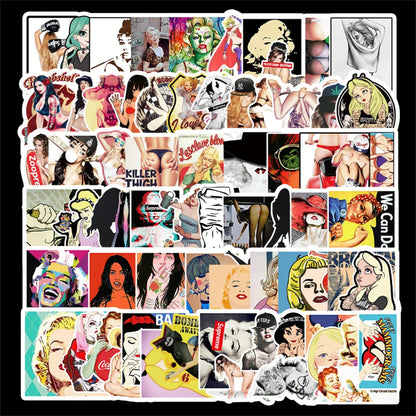 50PCS Blonde Sexy Girl Sticker Otaku Welfare Decoration Laptop Skateboard Waterproof Cartoon Anime Beauty Sticker