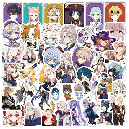 50 PCS Genshin Impact Cartoon Game Sticker Suitable for Laptop Skateboard Suitcase Mobile Phone Shell Sticker