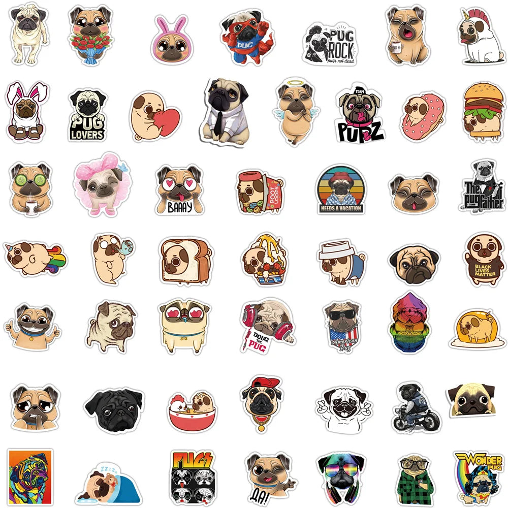 50PCS Cartoon Sharpei Dog Pug Graffiti Sticker Luggage Laptop Skateboard Helmet PVC Custom Sticker