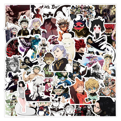 50PCS cartoon and anime black cloverleaf graffiti stickers, personalized DIY notebook suitcase sticker graffiti decoration waterproof decorative sticker toys